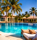 A sunlit resort pool