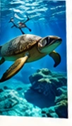 Sea turtle in blue water
